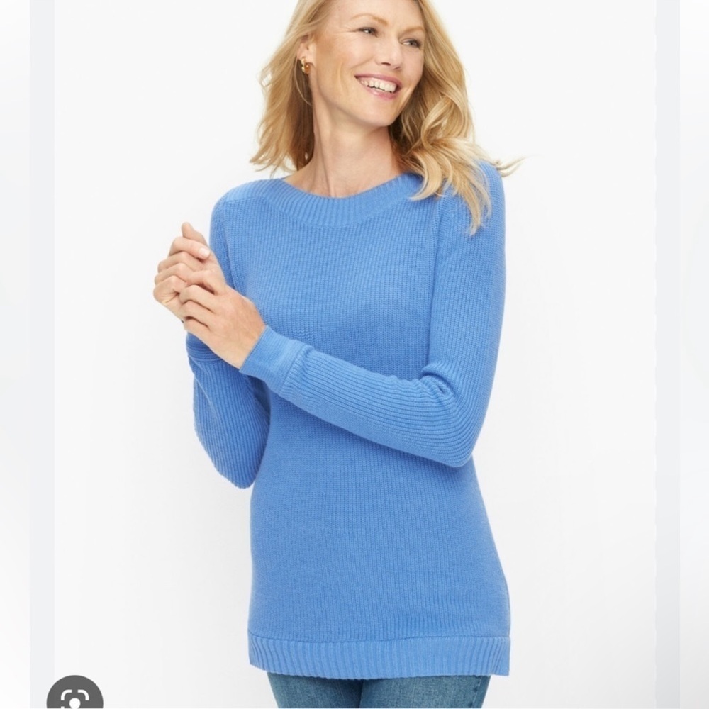 Talbots Blue Shaker Stitch Sweater Pullover Long